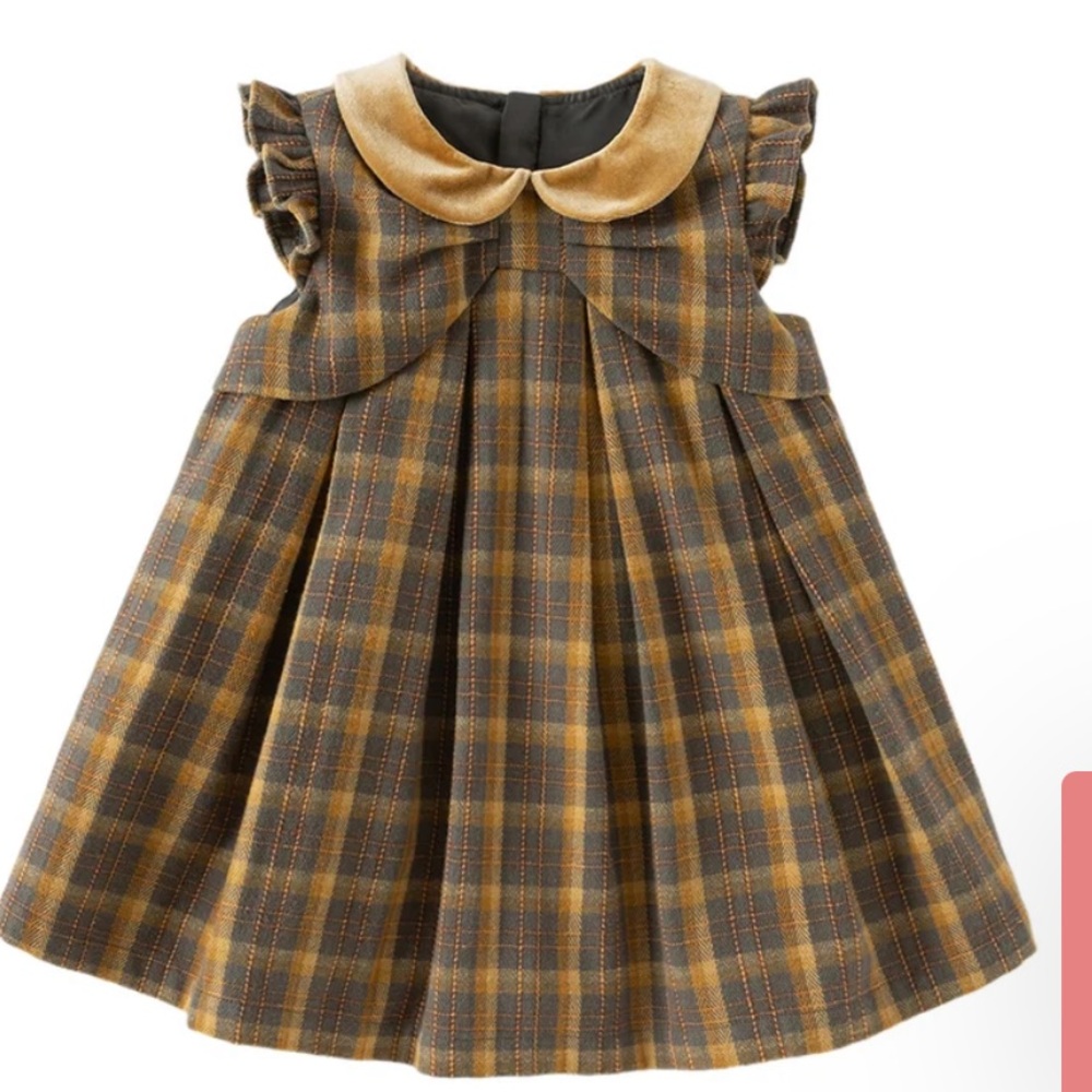 Dave&Bella Toddler Girls Classic Yellow Green Plaid Sleeveless Party Dress